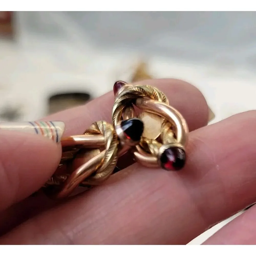 Vintage Swank Red Cabochon Copper & Goldtone Forever Love Knot Cufflinks
